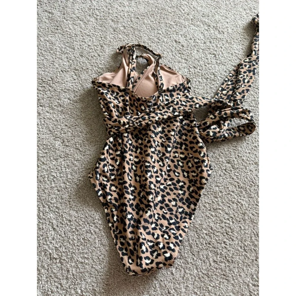 Aerie Wrap Waist Leopard Print One-Piece Swimsuit Size XS